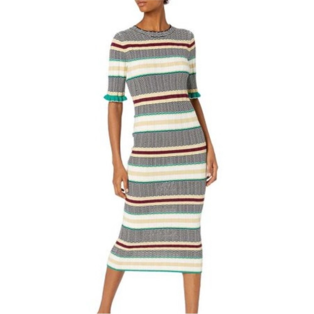 Joie Striped Dendra Knit Ruffle Trim Dress